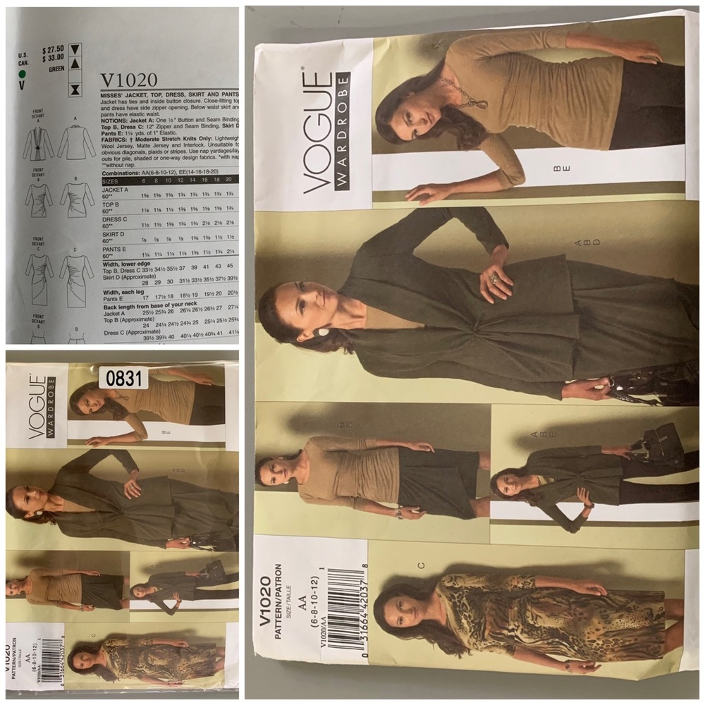 🔥5/$20🔥Vogue Wardrobe Pattern V1020 size AA 6,8,10,12 Unopened and complete